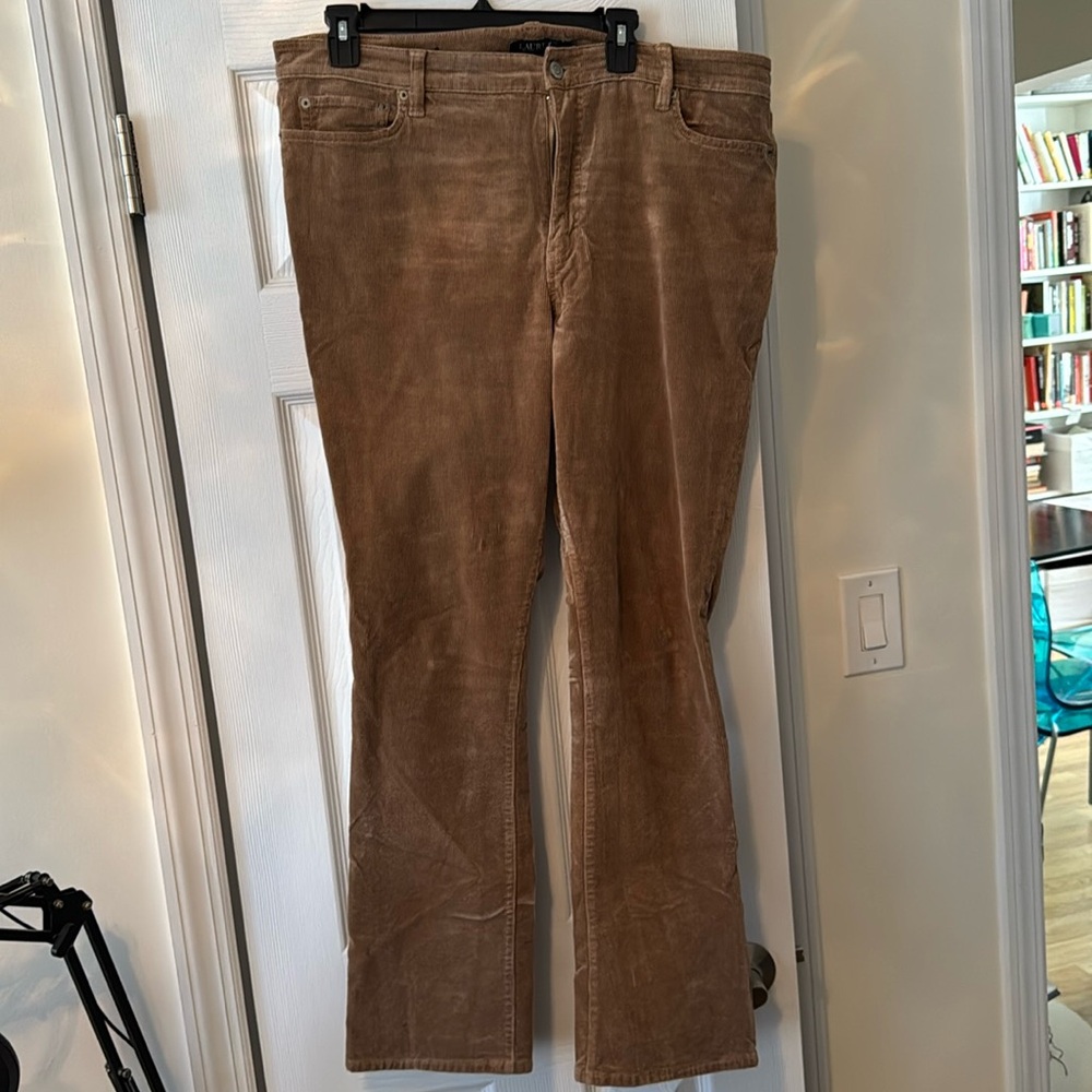 Ralph Lauren Stretch Corduroy Mid-Rise Straight Pants Size 16 Regular, Camel